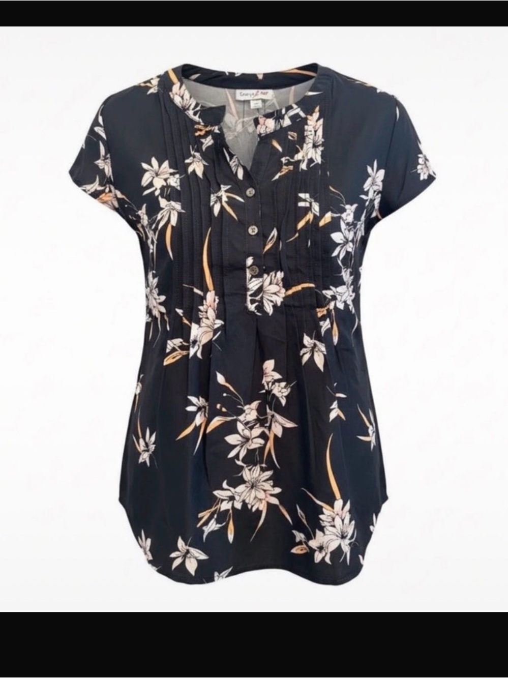 Times Two Maternity Floral Pintuck Short-Sleeve Blouse - Black